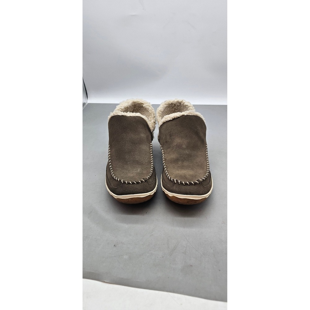 LL Bean Womens Mountain Slippers Brown Suede Faux Fur Lined 510523 Size 9 Medium